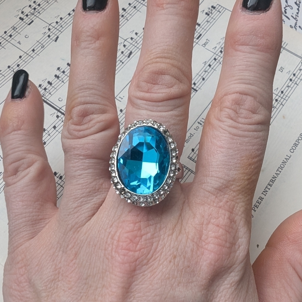 Glamorous Blue and Silver Statement Ring
